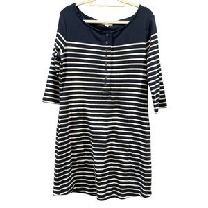 On 34th Women's Striped Henley Dress Navy Sz Small